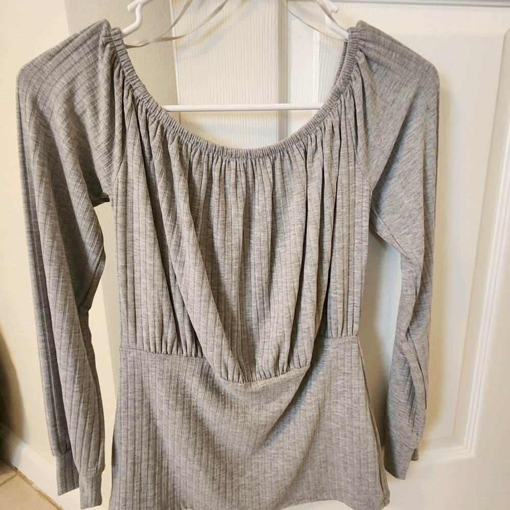 VENUS Off the Shoulder Long Sleeve Shirt Grey Size S